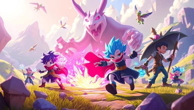 Engage with the dede game characters in an epic fantasy landscape filled with magic and action.