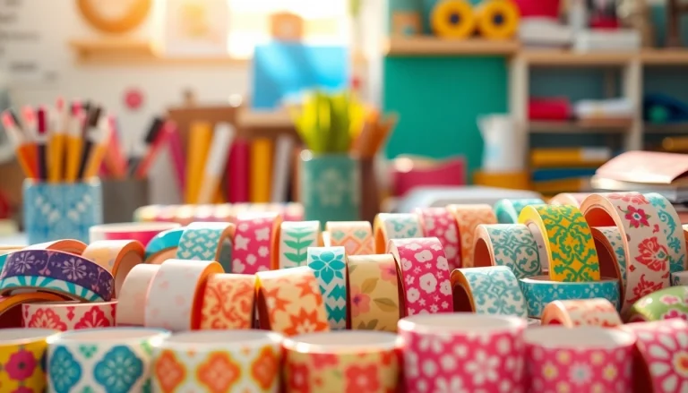 Showcase of colorful washi tape rolls organized beautifully, highlighting their unique patterns.