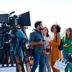 Dynamic outdoor video shoot highlighting edmonton production companies with diverse crew and actors.