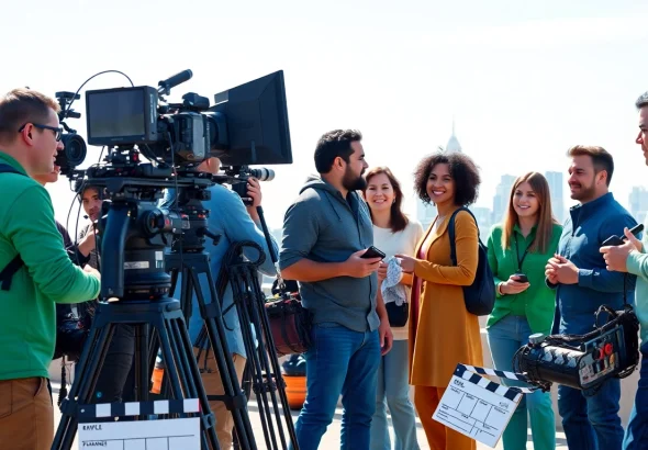 Dynamic outdoor video shoot highlighting edmonton production companies with diverse crew and actors.