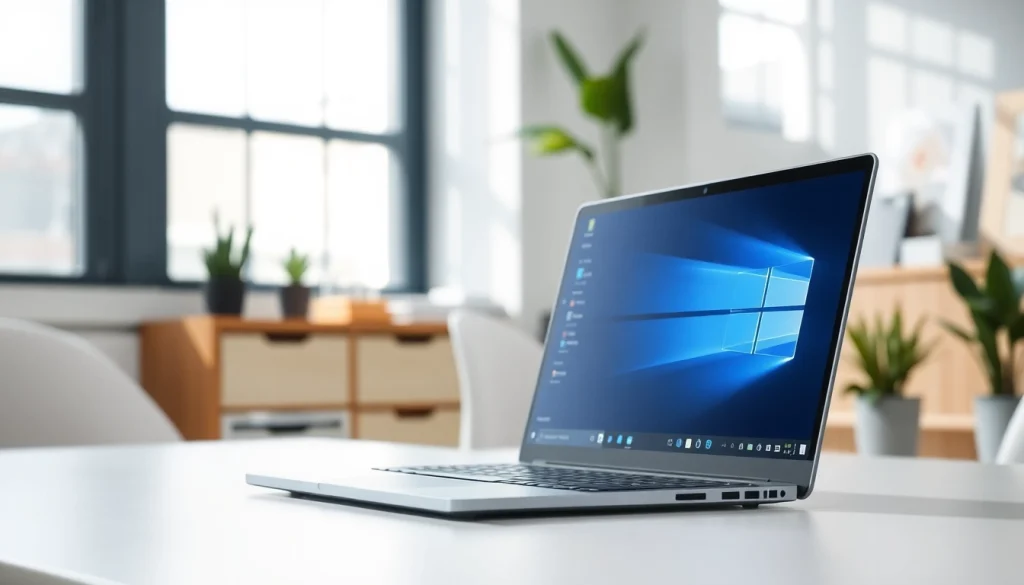 Kaufen Sie eine windows 11 pro lizenz in einem modernen Büro mit Laptop und Tageslicht.
