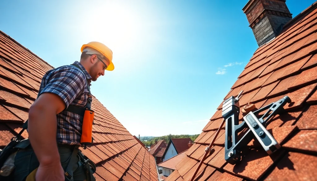 Roofer in Arnhem inspecting a roof, demonstrating expertise as a Dakdekker Arnhem.