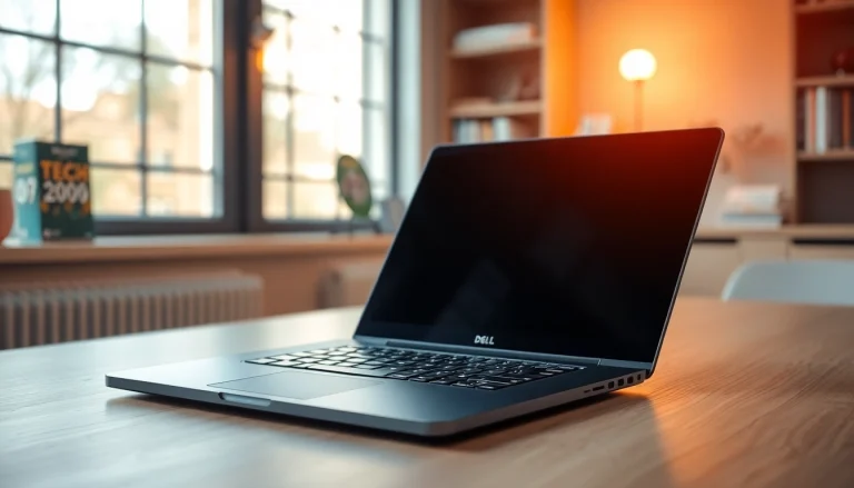 Showcasing a Dell Laptop on a modern desk with a bright workspace.