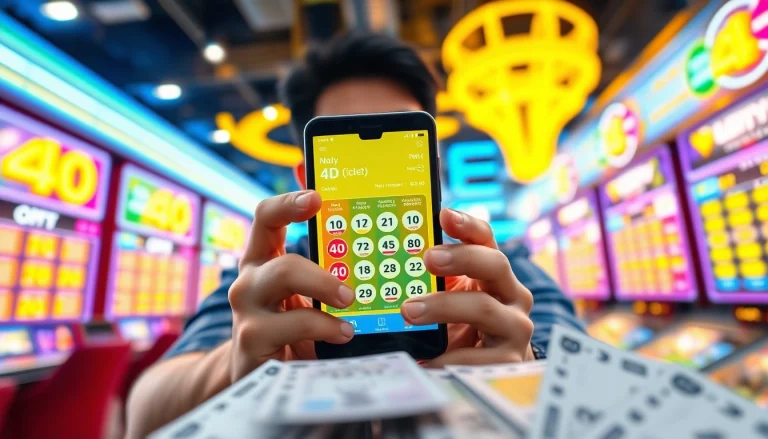 Engage in the excitement of buy 4d online with a user exploring a vibrant lottery app.