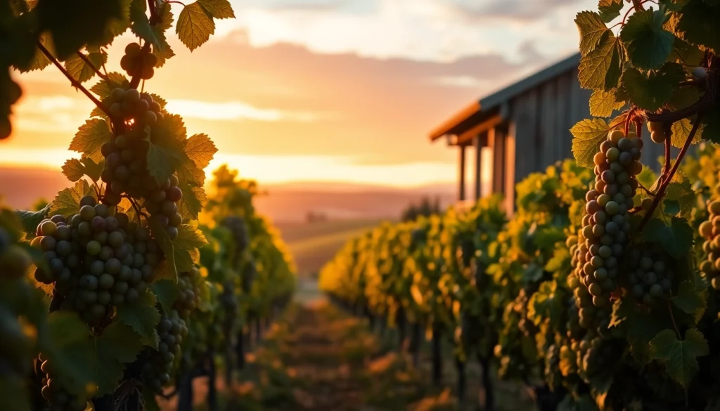 Savoring wines in Sacramento wineries at sunset with lush grapevines and a rustic winery.