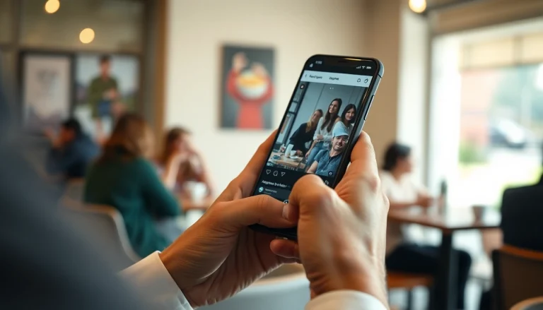 Learn how to view Instagram stories anonymously with a smartphone in a cafe setting.
