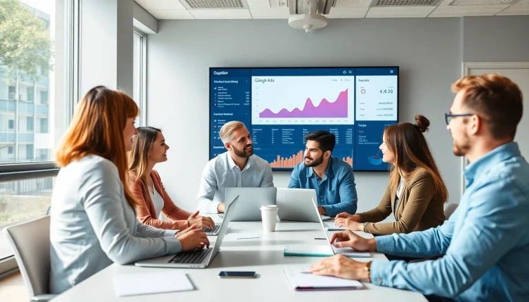Enhance Google Ads marketing efforts with strategic collaboration in a modern office.