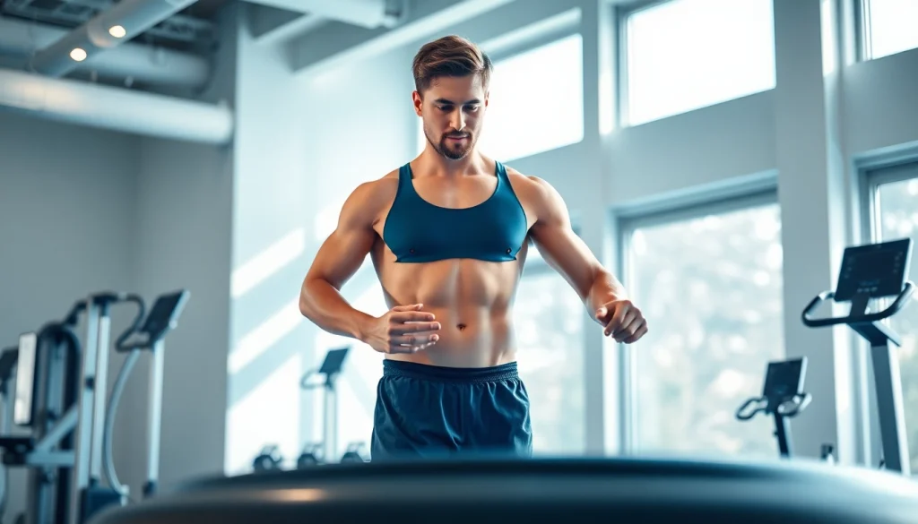 Engaging in whole body vibration therapy to enhance muscle strength in a modern gym.