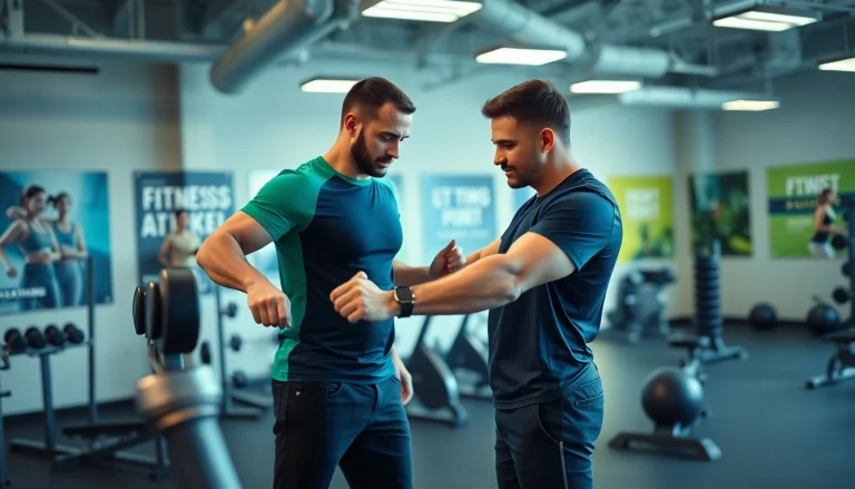 Personal trainer coaching a client in a gym for optimal fitness training.