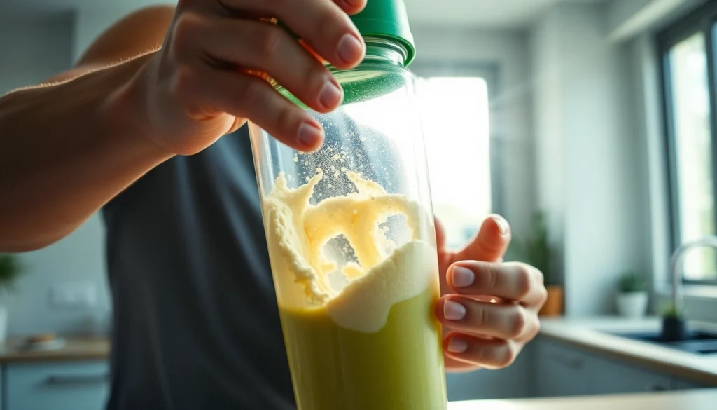 Protein Powder kullanarak sağlıklı bir yaşam tarzı için karıştırma anı.