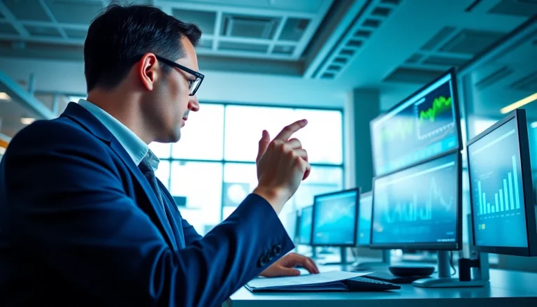 Analyzing ai prompts for competitor analysis in a modern office setting with digital screens.