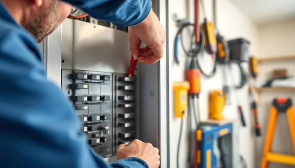 Electrician conducting an Electrical Panel Upgrade, showcasing professional skills and tools.