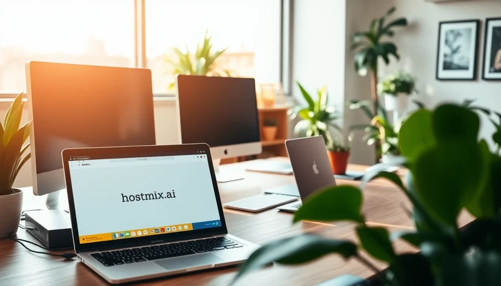 Engage with hostmix.ai on a sleek laptop in a modern workspace.