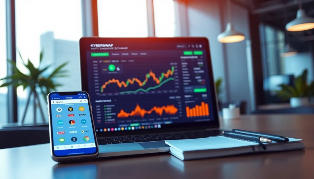 Engaging view of kyberswap interface on a laptop showcasing cryptocurrency trading analytics.