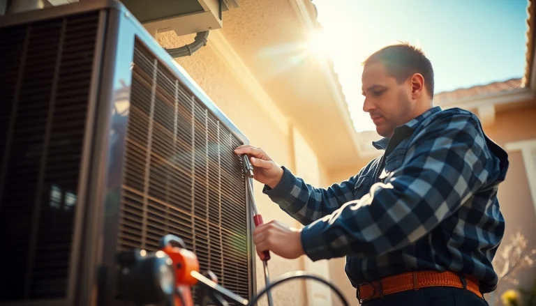 Expert AC repair technician working on a unit in Phoenix, AZ, showcasing skilled service.