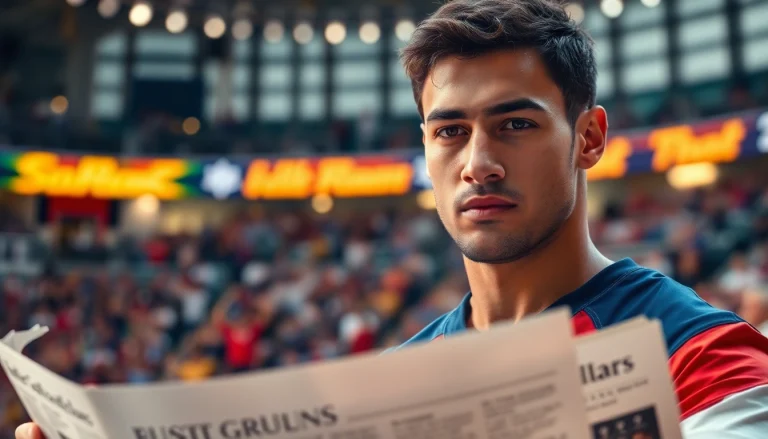 Athlete newspaper features an athlete in focus during an intense interview, showcasing determination