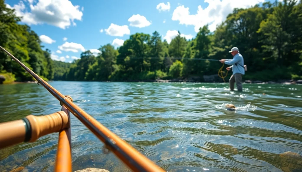 Catch the excitement with the best fly fishing rods showcased by an angler by a serene riverside.