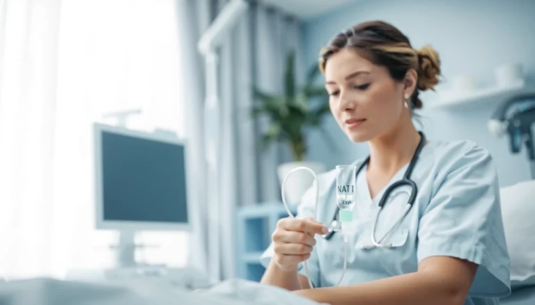 Experience NAD IV therapy near me with a nurse providing attentive care in a serene medical setting.
