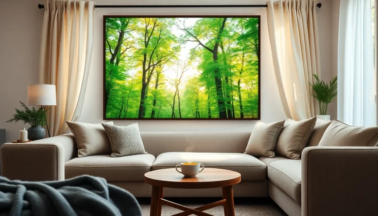 Showcasing a Framed Canvas Print in a cozy living room setting with vibrant nature.
