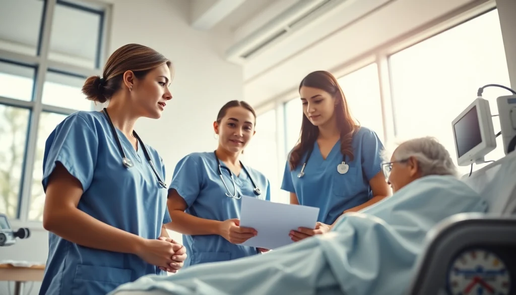 Nurses collaborating in a healthcare environment to represent Alabama Board of Nursing's dedication to patient care and safety.
