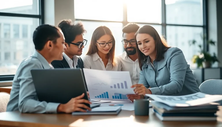 Purchasing consultant collaborating with a diverse team in a dynamic office.