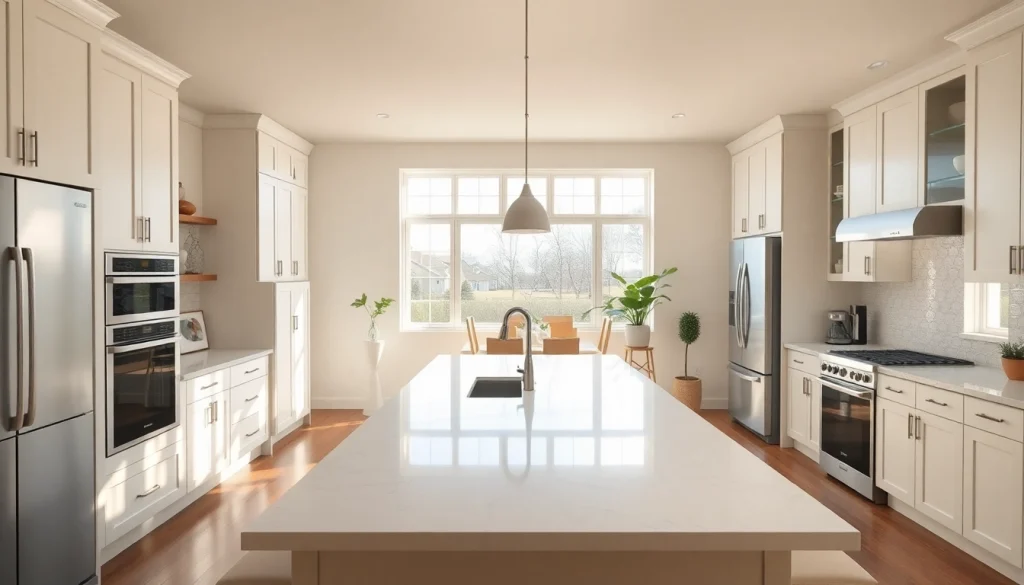 Stunning kitchen remodel Franklin TN showcasing sleek white cabinetry and a spacious island.