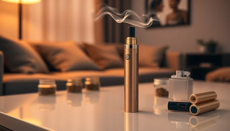 Dab Pen elegantly showcased on a modern surface with warm, inviting lighting and vapor details.