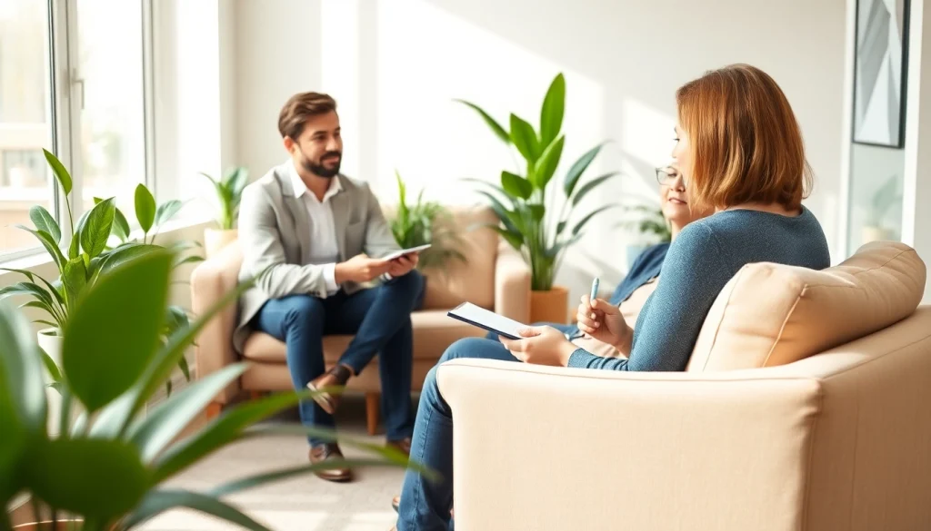 Engaging session of a relationship coach with a couple in a bright and inviting office.