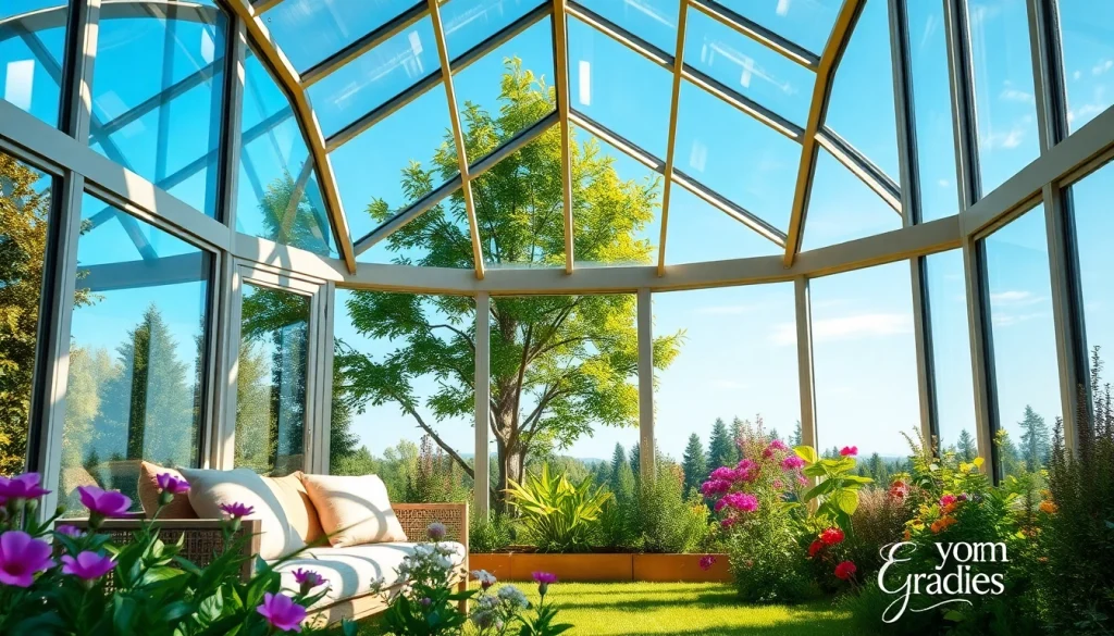 Relax in a beautiful glass sunroom filled with natural light and lush greenery.