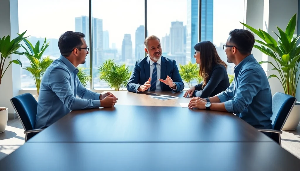 Engaged IT consultant presenting Managed Services in a modern office environment.