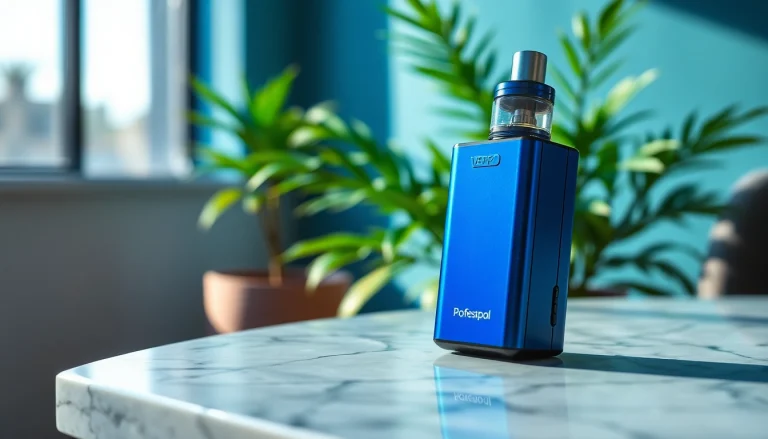 Showcasing a premium puff vape device resting on a stylish table with a vibrant backdrop.
