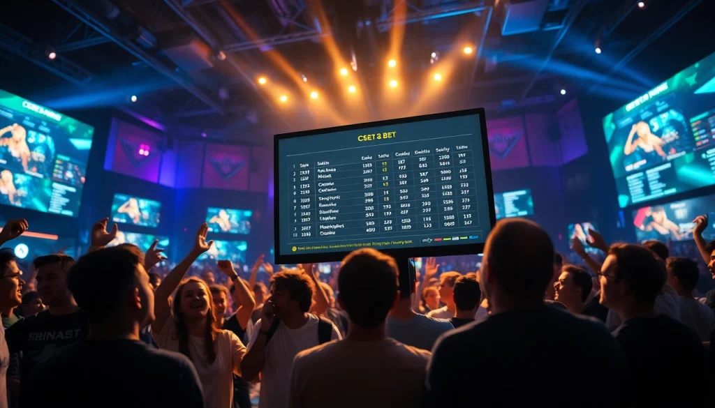 Exciting players engaged in a CS2 Bet betting event with live odds displayed on the screen.