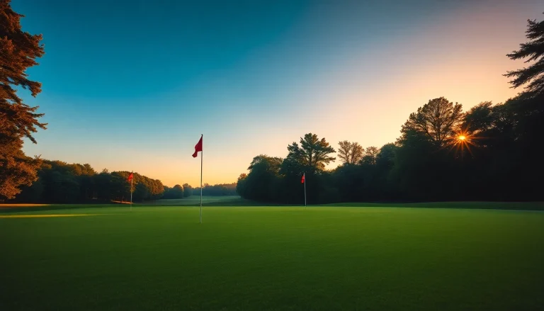 Experience the tranquility at Callahan's Golf course with lush greens and serene sunset lighting.