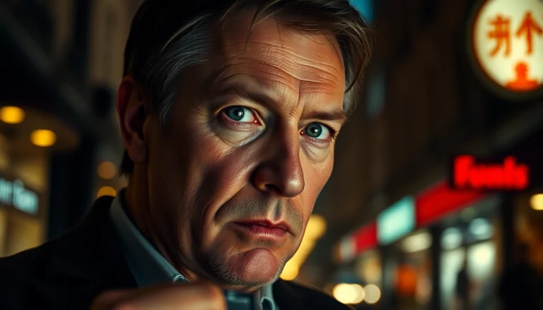 James Broadbent portraying a character in a dramatic film scene