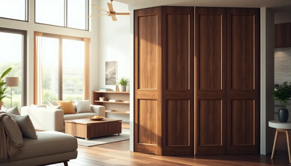 Enhance your space with beautiful tambour panels showcasing a modern design in a cozy setting.