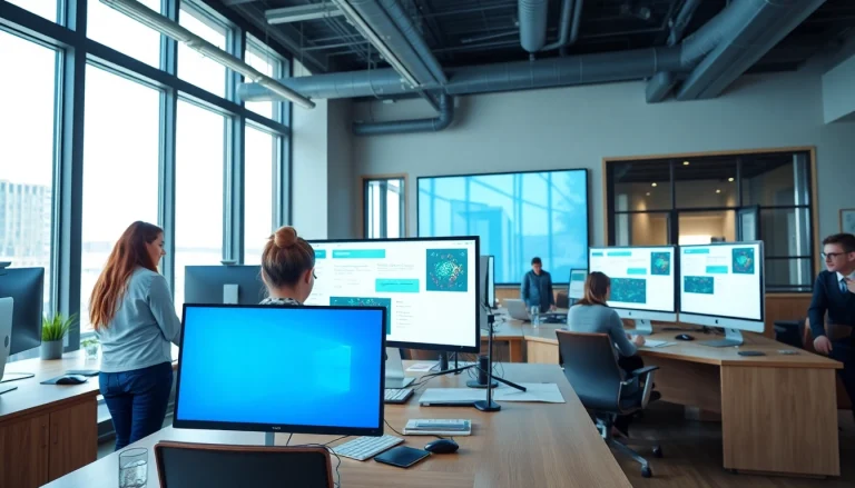 Engaging view of a web design company Kansas City team collaborating in a bright office.