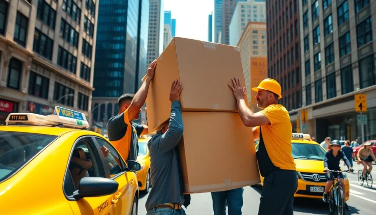 Manhattan movers showcasing teamwork while navigating a busy city street with professional efficiency.