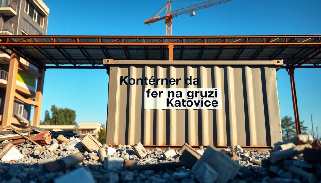 Kontener na gruz Katowice dostarczony w mieście, otoczony materiałami budowlanymi.
