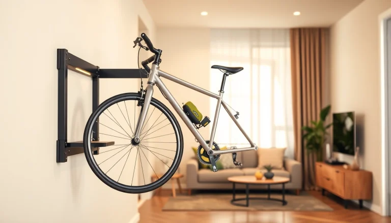 Showcase of Apartment bike storage featuring a wall-mounted bike rack in a stylish interior.