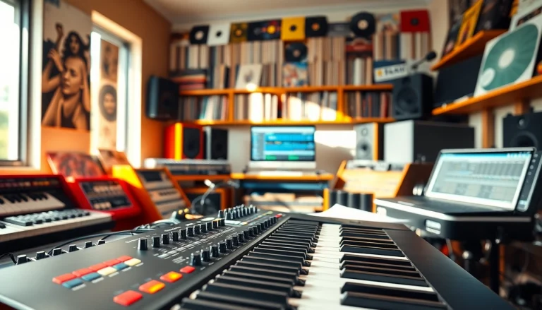 Create amazing tracks with Drum and Bass presets displayed in a professional sound studio.